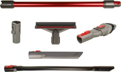 Vacuum cleaner accessories laid out against a white background.