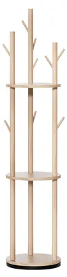 Kleiderständer, drehbar, Massivholz, 9 Haken, 3 Ablagen, 170 cm