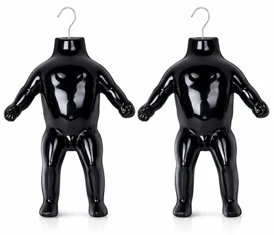 Produktbild von 2 Stück Kindertorso Schwarz – Halbschale Kinder Oberkörper Halbplastik Kunststoff – Kids Mannequin Jugendlicher Schaufensterpuppe mit Haken Dekotorso