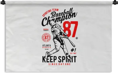 Produktbild von MuchoWow® Wandteppich Wandbehang Mancave - Baseball - Schwarz - Weiß - Vintage 150x100 cm Tapisserie Dekoration Wandtuch - Waschbar - Tapisserien - Wand-Decke