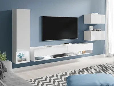 Produktbild von MIRJAN24 Wohnwand Amadeo, Stilvoll Wohnzimmer-Set, TV-Schrank, Mediawand (Weiß / Weiß Hochglanz, mit Beleuchtung)