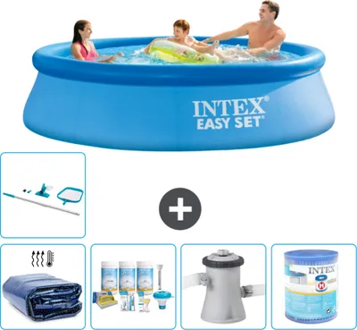 Produktbild von Intex runder aufblasbarer Easy Set-Pool – 305 x 76 cm – Blau – im Lieferumfang enthalten Sonnensegel - Wartungspaket - Filterpumpe für Schwimmbad - Filter - Reinigungskit