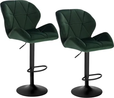 Produktbild von WOLTU 2er Set Barhocker, höhenverstellbar drehbar, Samt Stahl, Dunkelgrün
