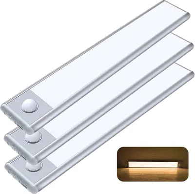 Produktbild von winterbeauy 3STK Kabelloses LED Unterbauleuchte, Schrankleuchte mit Bewegungssensor, Magnetische Lichtleiste Schranklicht mit USB Ladefunktion, 20cm(warmweiß)