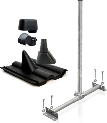 Produktbild von SkyRevolt Dachsparrenhalter Set 1m Mast 60mm Frankfurter Ziegel schwarz Mastkappe