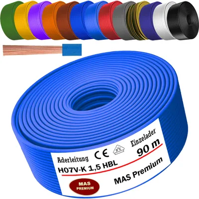 Produktbild von 90m Aderleitung H07 V-K HBL 1x1,5 mm² Hellblau Einzelader flexibel