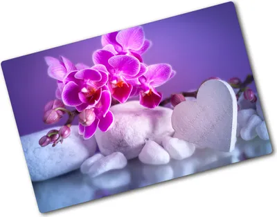 Produktbild von Tulup Glas Herdabdeckplatte - 80x52 cm - Glaskeramikkochfeld-Abdeckung Spritzschutz Glasabdeckplatte - Einteilig - Blumen & Pflanzen - Orchidee und Herz - Rosa
