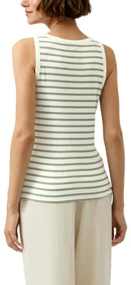 Produktbild von s.Oliver Geripptes Slim Fit Kurzarm T-Shirt für Damen in Grün Größe 38