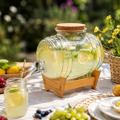 Produktbild von Glasfass, Glaskrug, Glasbehälter Für Getränke, Wodka, Bimber, Wein, 3 L, Geschenk Von Kamille