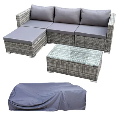 Produktbild von SVITA QUEENS Gartenlounge Set Gartenmöbel Set Sitzgruppe Abdeckhaube Polyrattan Grau