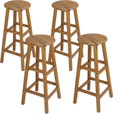 Productafbeelding van Barkrukken Set - Houten Krukken - Aan Bar Zitten - Massief Hout - 75 cm Hoog - Acacia Kleur