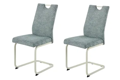 Produktbild von Hela Tische, 2er SET Freischwinger Esszimmerstuhl Tivoli, Bezug Webstoff Mint Boucleòptik, Lehne mit Griff, Vierkantgestell Perlweiß, 140kg belastbar
