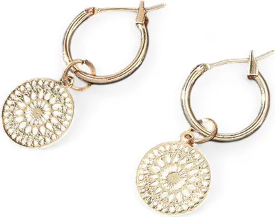 Produktbild von Mandala Ohrringe Creolen Gold und Silber hängend Gold