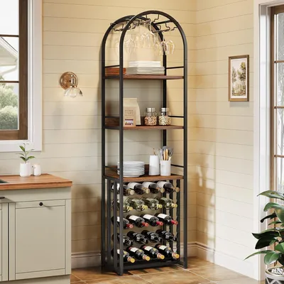 Produktbild von Tribesigns 20 Flaschen Weinregal, Flaschenregal Weinständer Metall mit Glashalter und Weinaufbewahrung Keller, bar 50 x 35 x 180 cm, rustikal braun