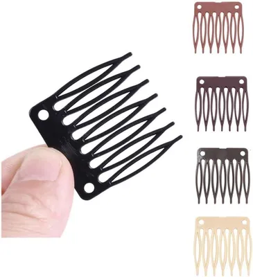 Produktbild von 50 schwarze Steckkämme aus Kunststoff mit 7 Zähnen für Perückenkappen und Haarspangen