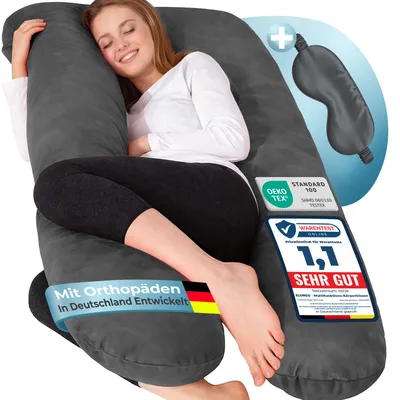 Produktbild von ELONEO Seitenschläferkissen mit Bezug, Stillkissen, Schwangerschaftskissen XXL, Anthrazit