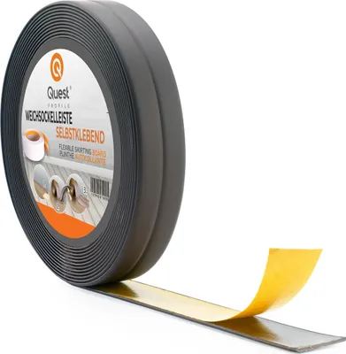 Produktbild von QUEST Weichsockelleiste Selbstklebend 10x10mm, 5m, Sockelleiste, Knickleiste aus PVC, Kunststoff für Küche und Bad, Dichtungsband, Fugendichtband , graphit