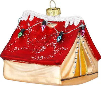Produktbild von Christbaumschmuck Glas Zelt mit Lichterkette 8cm rot / gold