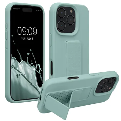 Produktbild von kwmobile Handyhülle für Apple iPhone 16 Pro Hülle - TPU Silikon Case mit Fingerhalter und Stand - Schutzhülle Cover in Mintgrün