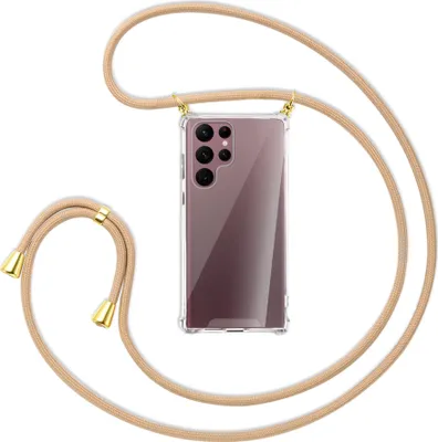 Produktbild von Handykette Backcover-Schutzhülle mit Band (Metall goldfarben) für Samsung Galaxy S22 Ultra 5G (S908) - beige