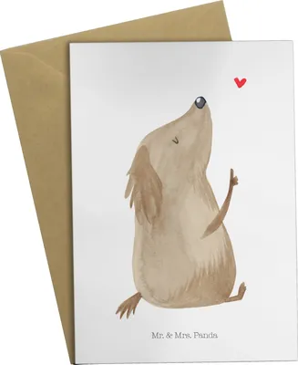 Produktbild von Mr. & Mrs. Panda Glückwunschkarte Hund Liebe - Weiß - Geschenk, glückwunschkarten, weihnachtskarten, Sprüche, Grußkarten, osterkarte, Herz, einladungskarten, Süß