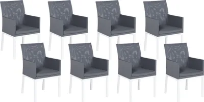Produktbild von BELIANI Gartenstuhl 8er Set Grau und Weiß Aluminium mit Stoffbezug Armlehnen Schnell Trocknender Schaumstoff Modern Outdoor Indoor Terrasse Balkon