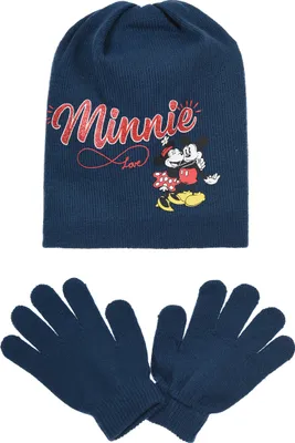 Produktbild von Minnie Mouse Kinder Mädchen Winter-Set Winter-Mütze und Handschuhe, Farbe:Blau, Größe:52