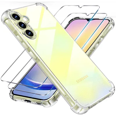 Image de Coque 3-en-1 et film de protection pour Samsung Galaxy A25 5G, transparente, en TPU, résistante aux chocs et aux rayures