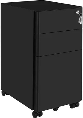 Productafbeelding van Kantoorkast met ladeblok en archiefkast - Rollende ladekast met wielen en slot - 3 laden en slot - 30 x 46 x 59,2 cm - zwart - metaal - kantoororganizer