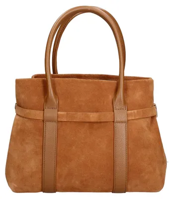 Immagine prodotto di Borsa Lux Damestas, realizzata in pelle scamosciata color cognac, con tracolla removibile. Prodotto in Italia