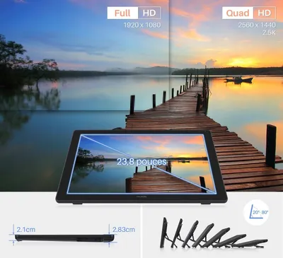 Zdjęcie produktu dla HUION Kamvas 24 Plus, Przewodowa, 5080 lpi, 526,85 x 296,35 mm, USB, 1 cm, Długopis, Dotyk