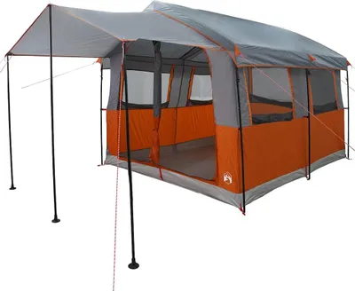Image de Tente familiale vidaXL pour 4 personnes, gris et orange, 324 x 255 x 230 cm
