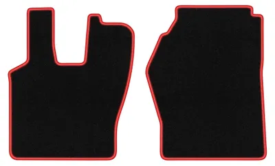 Obrázek produktu pro Velurové autokoberce pro: Scania R i G 2004-2017 (užitkový) – sada 4 ks, černo-červené, na míru – Wielganizator CARLUX