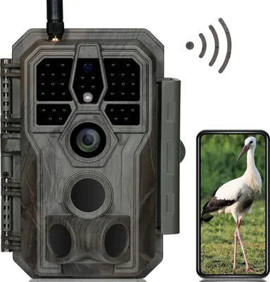 Produktbild von Wildkamera WLAN mit App 64MP H.264 1296P Video, 27m Infrarot Nachtsicht Bewegungsmelder Wildtierkamera WiFi Handyübertragung, 0,1s Schnelle Trigger