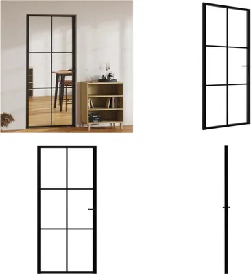 Zdjęcie produktu dla vidaXL Drzwi wewnętrzne ESG szkło i aluminium 93x201,5 cm czarne - Drzwi wewnętrzne - Drzwi wewnętrzne - Drzwi - Drzwi szklane