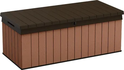 Produktbild von Keter Gartenbox Darwin 380 Liter | 143x65x55 cm | Braun, naturgetreue Holzoptik | Deckel bis 300 kg belastbar