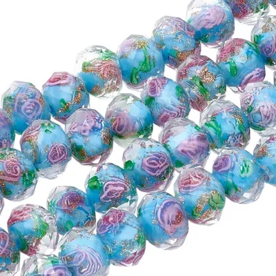 Imagen del producto de Elzusha - Juego de 60 cuentas de vidrio azules en forma de rosas para la creación de joyas