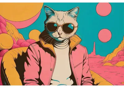 Image de Tableau sur toile chat rétro 65x97 cm, Tableau mural moderne pour décoration intérieure