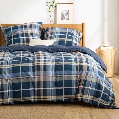 Immagine prodotto di Ibenzoa® Set di lenzuola in cotone, 220x240 cm, 3 pezzi – 100% cotone, Oeko-Tex, reversibile con cerniera, 2 federe 80x80 cm, colore blu