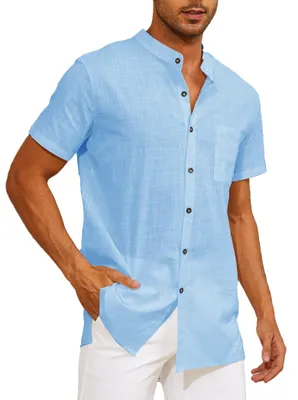 Immagine prodotto di Camicia di lino a maniche corte, casual, da uomo, colore blu, taglia M