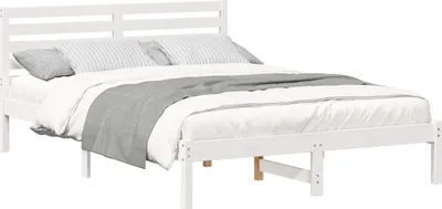 Image de Cadre de lit avec tête de lit Blanc 140 x 210 cm Bois de pin massif