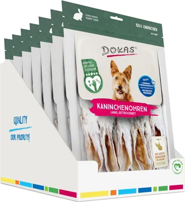 Produktbild von DOKAS - Kaninchen-Ohren mit Fell getrocknet lang 7er Pack (7 x 180g)