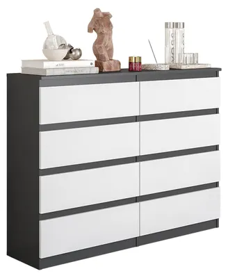 Image de Commode gris anthracite / blanc mat à 8 tiroirs – Buffet moderne pour chambre à coucher et salon – Commode spacieuse – GABRIEL