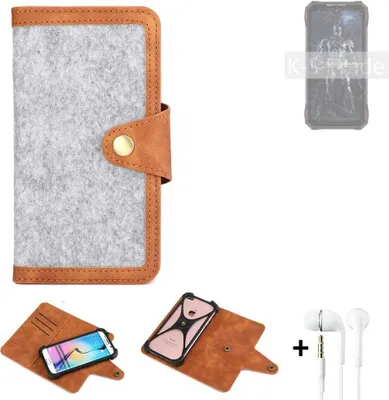 Produktbild von K-S-Trade Handyhülle + Kopfhörer kompatibel mit Doogee S89 Schutzhülle Filz Hülle Kunstleder hellgrau braun (1x)