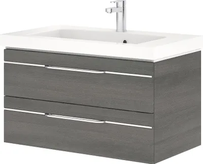Produktbild von Bad Waschtischunterschrank mit Waschbecken in Graphit Struktur quer Nb. BUDVA-66, B/H/T ca. 92,5/48/49 cm