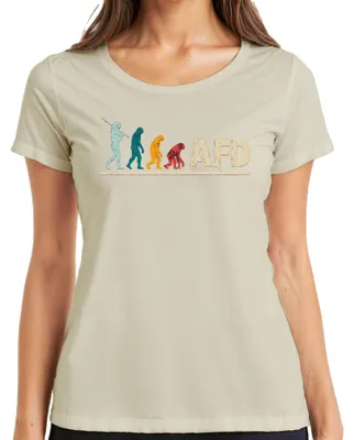 Productafbeelding van Evolution Achteruit. AFD-satire. Politiek. Statement. Sarkasme. Verkiezingsshirt voor dames. Natuur. Groot (L)