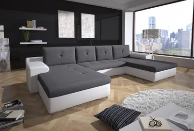 Produktbild von Couchgarnitur FLORENZ U-Form mit Schlaffunktion Weiss / Dunkelgrau
