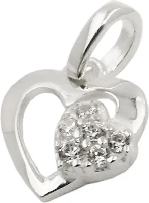 Produktbild von Anhänger kleines Herzchen mit weißen Zirkonia auf einem offenen Herz, 925 Silber
