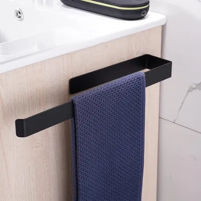 Image de Porte-serviettes - Sans perçage - Organisateur de salle de bain - Acier inoxydable 304 - 36 cm - Noir