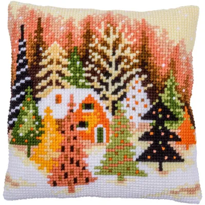 Obrázok produktu pre Vervaco – vyšívaný vankúš „Vianočné stromčeky“, s predkresleným vzorom, 40 x 40 cm
